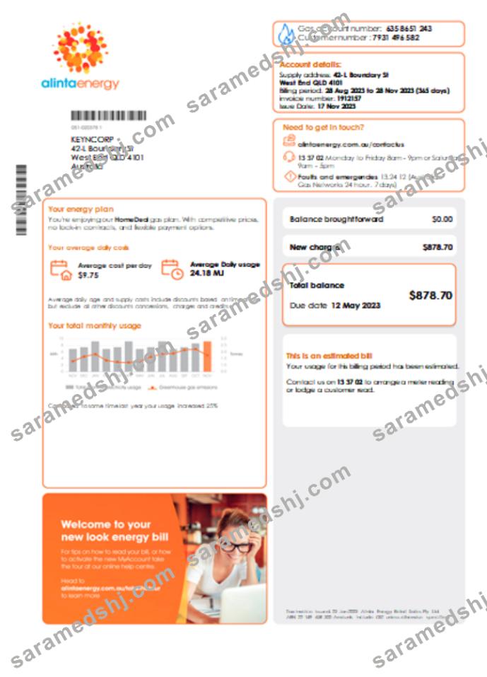 Alinta energy gas utility business bill, page 1, SCR
